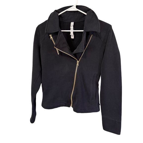lululemon athletica Jackets & Blazers - Lululemon Black Scuba Moto Jacket Gold Zip Size 4